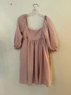 Pink Gingham Puff Sleeve Mini Dress
